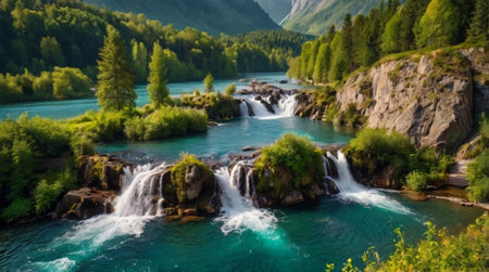 Waterfall in the mountains of the Altai Republic, Russia.の写真素材