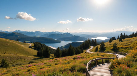 Panoramic view of Lake Wakatipu, Queenstown, New Zealandの写真素材