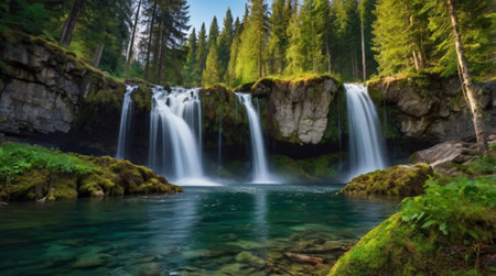 Beautiful waterfall in the forest.の写真素材