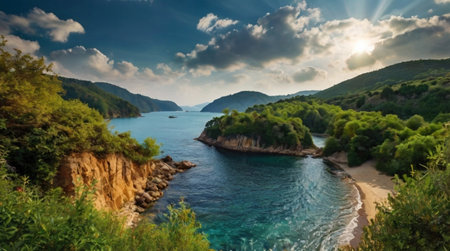 Panoramic view of the coast of the Adriatic Sea in Croatiaの写真素材