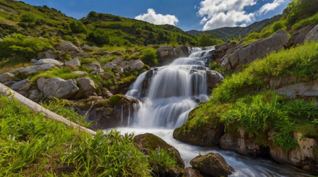 Waterfall in Carpathian mountains, Ukraine. Beautiful summer landscape.の写真素材