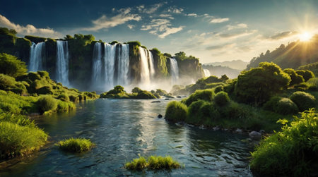 Panoramic view of the Iguazu Falls in Argentinaの写真素材