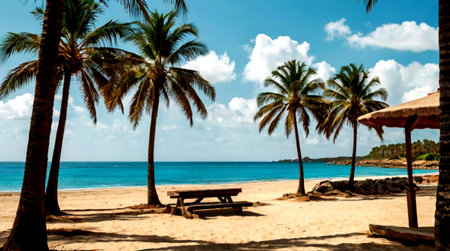 palm trees on the beach of the caribbean sea.