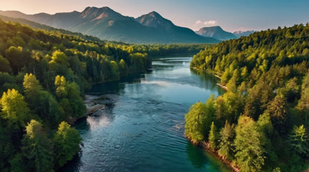 Aerial view of the Katun river in the Altai Republic.の写真素材