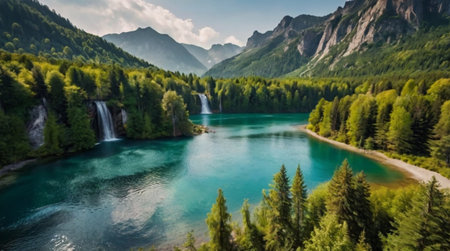 Beautiful panoramic view of the turquoise water of the Plitvice Lakes National Park in Croatia