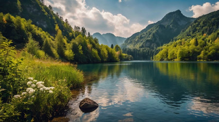 Beautiful alpine lake in the Alps, Bavaria, Germanyの写真素材