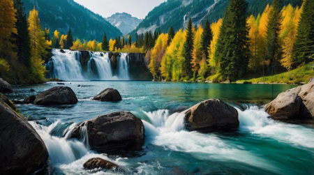Autumn Landscape with Waterfall