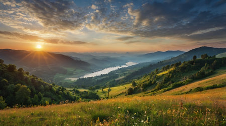 Summer landscape in Carpathian mountains at sunset. Ukraine, Europe.