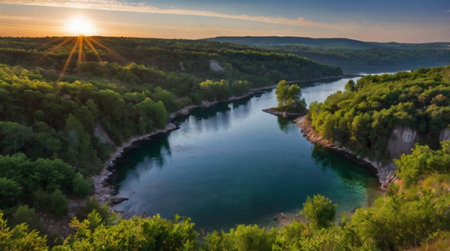 Panoramic view of the river Dniester in Ukraineの写真素材