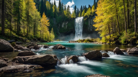 Beautiful waterfall in the autumn forest. Beautiful waterfall in the mountains