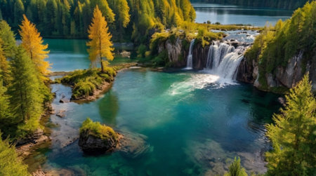 Waterfall in Lago di Braies, Italy