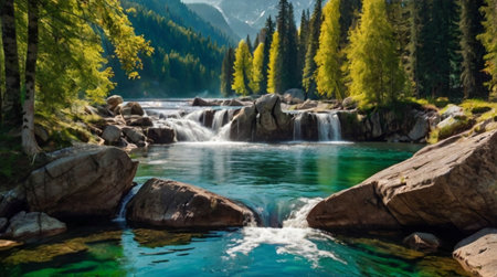 Waterfall in the mountains of the Altai Republic, Russia.の写真素材