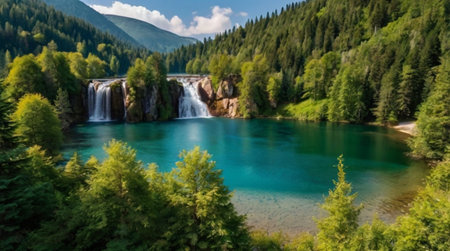 Panoramic view of the Plitvice Lakes National Park, Croatiaの写真素材