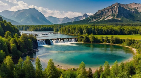 Panoramic view of the Horseshoe Falls in the Canadian Rockies