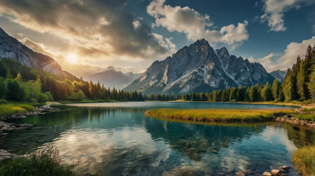 Panoramic view of Lake Misurina in the Dolomites, Italy