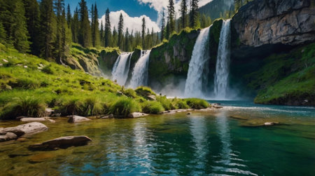 Beautiful waterfall in the mountains. Waterfall in the mountains.の写真素材