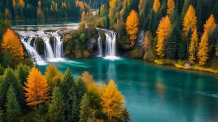 Panoramic view of the beautiful waterfalls in the forest