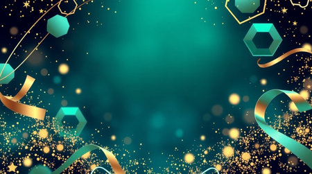 Abstract background with blue and gold ribbons and stars. Vector illustration.