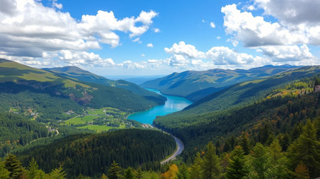Panoramic view of the lake in the Carpathians.の写真素材