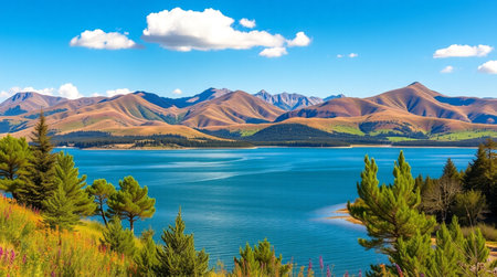 Lake Tekapo, New Zealand. Lake Tekapo is the largest lake in South Island.の写真素材