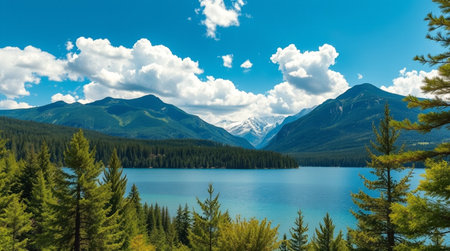 Panoramic view of Lake Louise in Banff National Park, Alberta, Canadaの写真素材