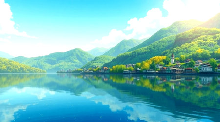 Panoramic view of lake Bled, Slovenia, Europe.
