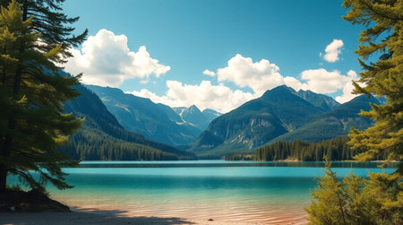 Natural landscape of New Zealand alps and lake. Panoramic viewの写真素材