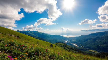 Panoramic view of the lake in the Carpathian mountains