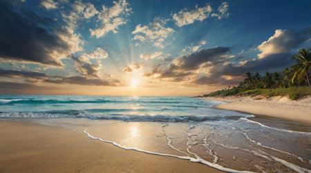 Beautiful seascape at sunset time. Panoramic viewの写真素材