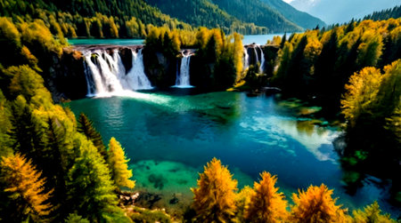 Panoramic view of the beautiful waterfalls