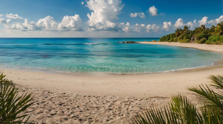 Panoramic view of beautiful tropical beach in Seychellesの写真素材