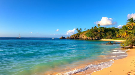 Panoramic view of a beautiful beach in Seychellesの写真素材