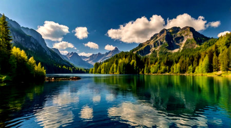 panoramic view of lake braies in south tyrol italy