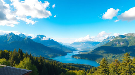 Panoramic view of a lake in a mountainous region
