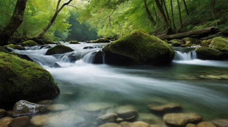 Beautiful waterfall in the autumn forest.の写真素材