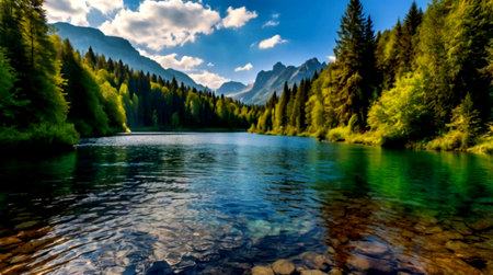 Panoramic view of the mountain lake in the Karwendel mountains, Austriaの写真素材