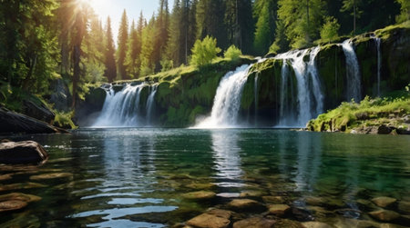 Beautiful waterfall in the mountains of the Republic of Altai.の写真素材