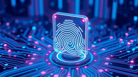 Fingerprint scan provides security access with biometrics identification. 3d illustrationの写真素材