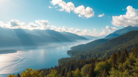 Panoramic view of lake Baikal in autumn, Russiaの写真素材