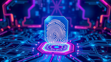 Fingerprint scan provides cyber security access. 3d illustration.の写真素材