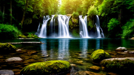 Beautiful waterfall in the forest. Waterfall in the forest.