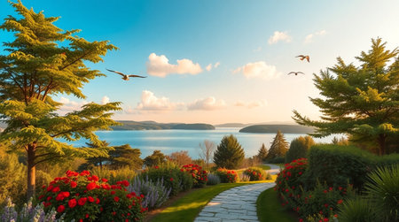 Beautiful view of Lake Balaton, Hungary. Panoramic image.の写真素材