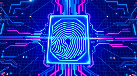 Fingerprint scan. Cyber security concept. 3D illustration.の写真素材