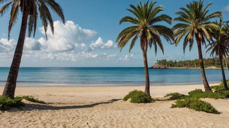 Palm trees on the sandy beach on the island of Sardinia