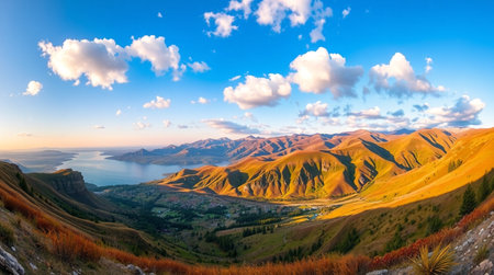 Panoramic view of Lake Wakatipu, Queenstown, New Zealandの写真素材