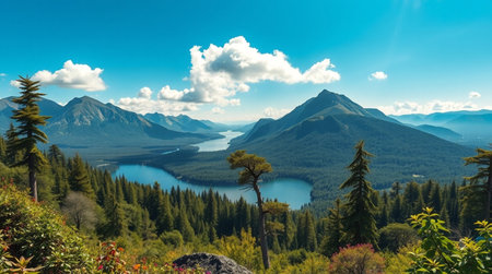Panoramic view of the lake and mountains in Alaska, USA
