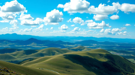 mountains and blue sky with white clouds.の写真素材