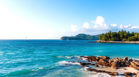 Panoramic view of Seychelles islands, Maheの写真素材