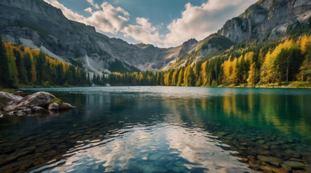 Lake Braies, Dolomites, Italy. Beautiful autumn landscapeの写真素材