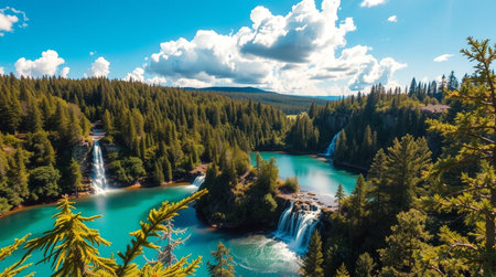 Aerial view of the beautiful waterfall in the Canadian Rockies